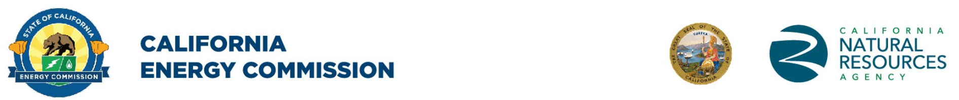 California Energy Commission log, Seal of California, California Natural Resources Agency logo in header format